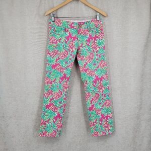 Lilly Pulitzer Worth Straight Jean Floral Pink and Green Spike The Punch Orchid